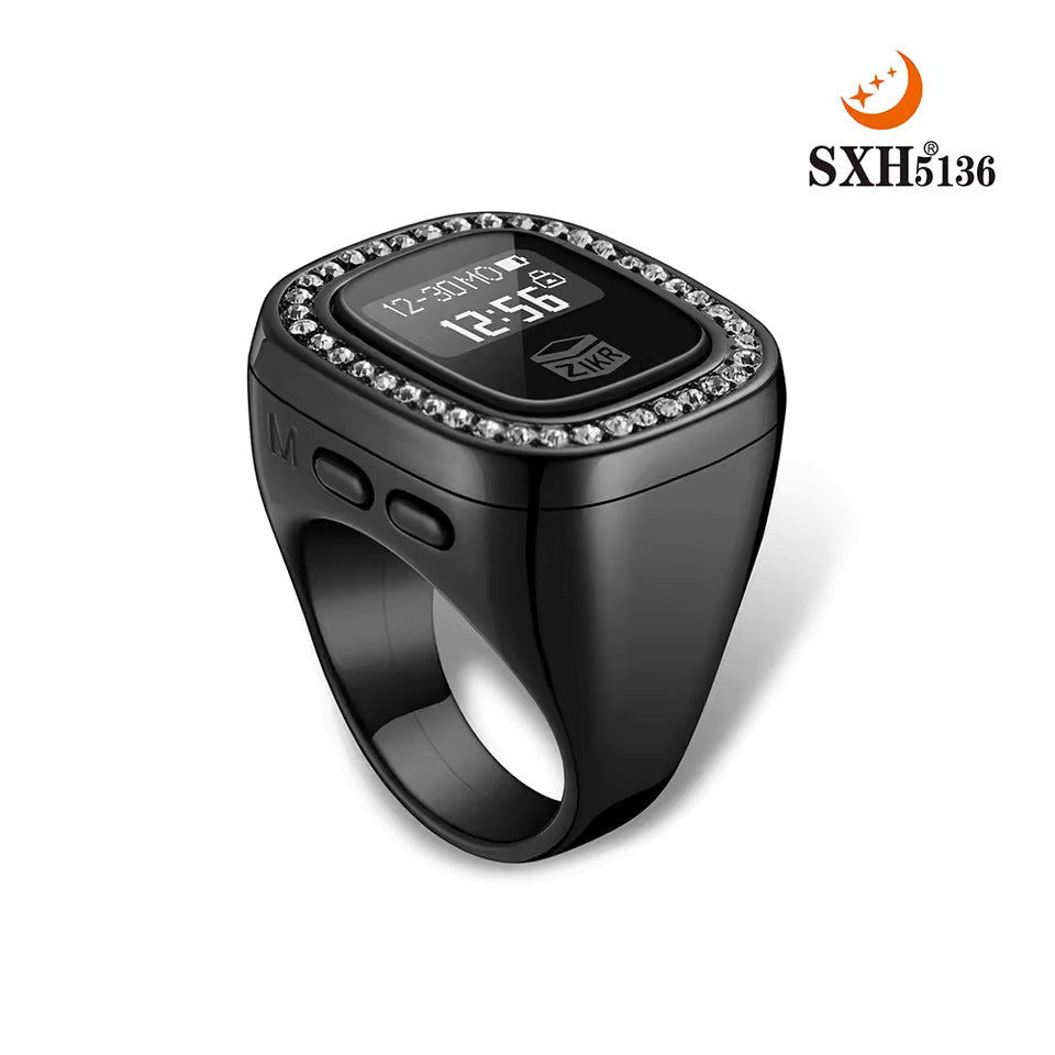 Oled Display Diamond Zikr Tasbeeh Rechargeable 4 Channel Vibration Time Screen Rotating Electronic Digital Zikr Ring