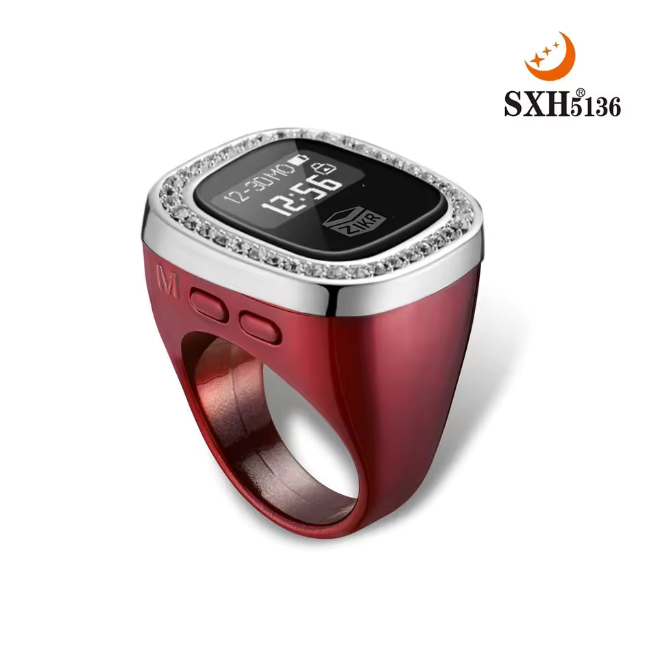 Oled Display Diamond Zikr Tasbeeh Rechargeable 4 Channel Vibration Time Screen Rotating Electronic Digital Zikr Ring