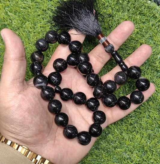 Black Aqeeq Stone Tasbeeh – 33 Beads, 14 mm - Tasbeeh WalaIslamic products