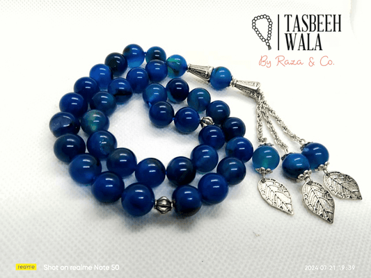 Blue Aqeeq Stone Tasbeeh — 10mm 33Beads - Tasbeeh WalaIslamic products