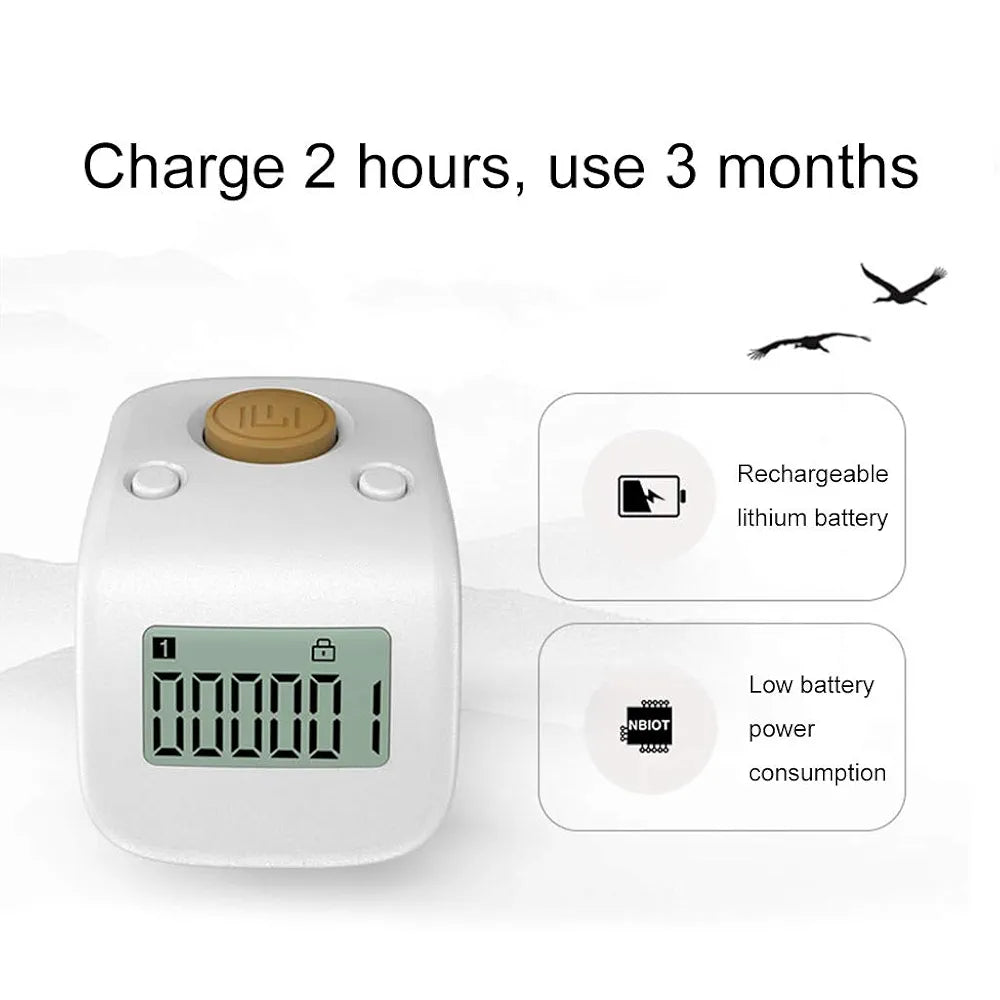 Digital Finger Tally Counter 6 Channels Backlight Time Prayer Silicone Ring Rechargable Tasbeeh Counter - Tasbeeh Wala