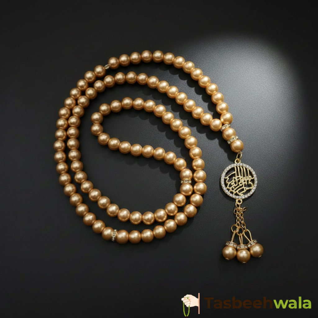 Golden Fancy Tasbeeh 99 Beads Bismillah Pendant – Buy Online Pakistan