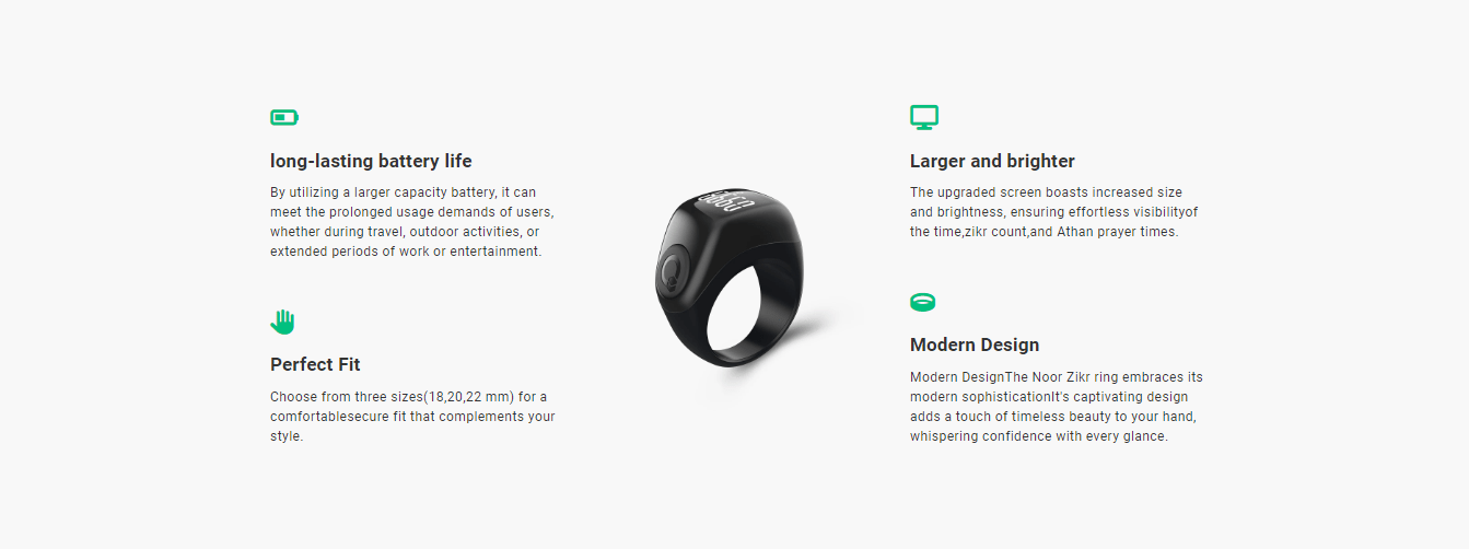 Rechargeable zikr ring flex with 7-day battery life