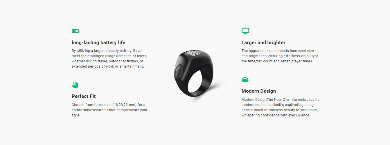 Rechargeable zikr ring flex with 7-day battery life