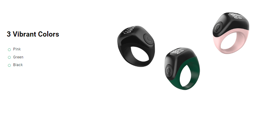 “iQibla zikr ring flex advance in black pink and green colors