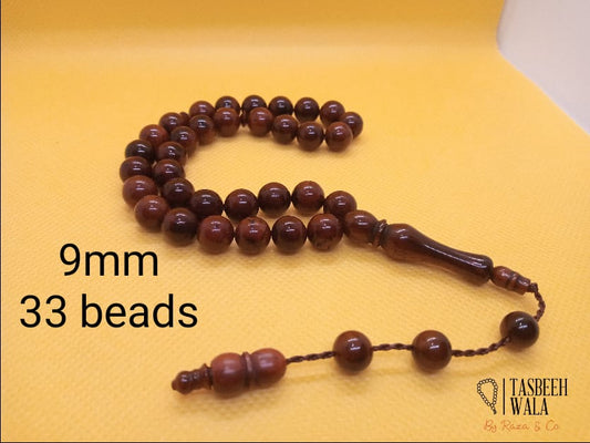 Koka Wood Tasbih – 33 Beads (9mm) premium handcrafted wooden prayer beads for zikr and salah