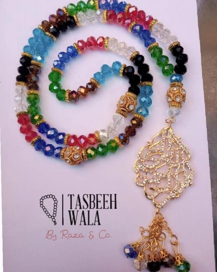 Multi Crystal Bismillah Pendant Tasbeeh - Tasbeeh Wala