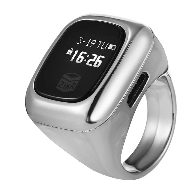 Multifunction OLED Screen Digital Tasbih Rechargable Battery Hand Tally Counter With Date Time Vibrate Zikr Ring - Tasbeeh Wala