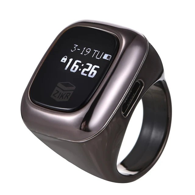 Multifunction OLED Screen Digital Tasbih Rechargable Battery Hand Tally Counter With Date Time Vibrate Zikr Ring - Tasbeeh Wala