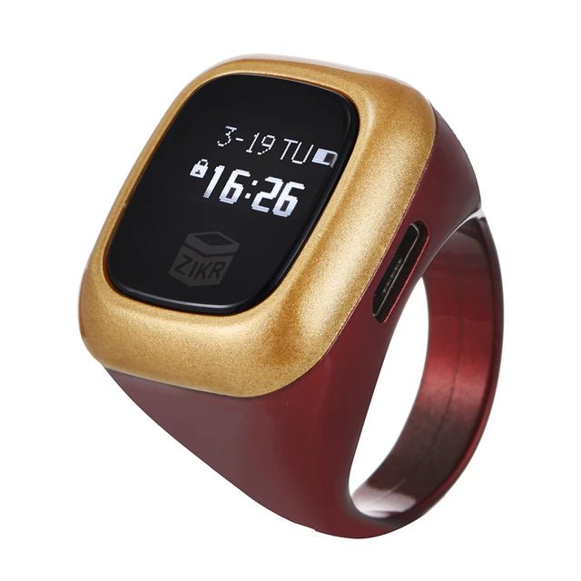 Multifunction OLED Screen Digital Tasbih Rechargable Battery Hand Tally Counter With Date Time Vibrate Zikr Ring - Tasbeeh Wala