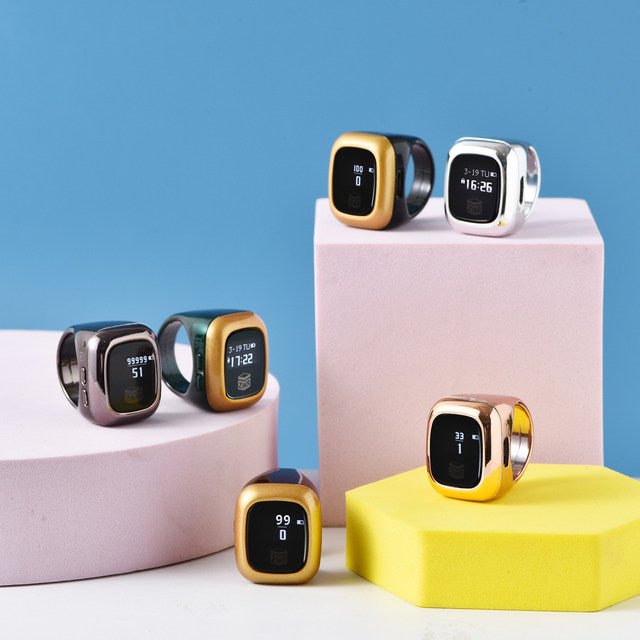 Multifunction OLED Screen Digital Tasbih Rechargable Battery Hand Tally Counter With Date Time Vibrate Zikr Ring - Tasbeeh Wala