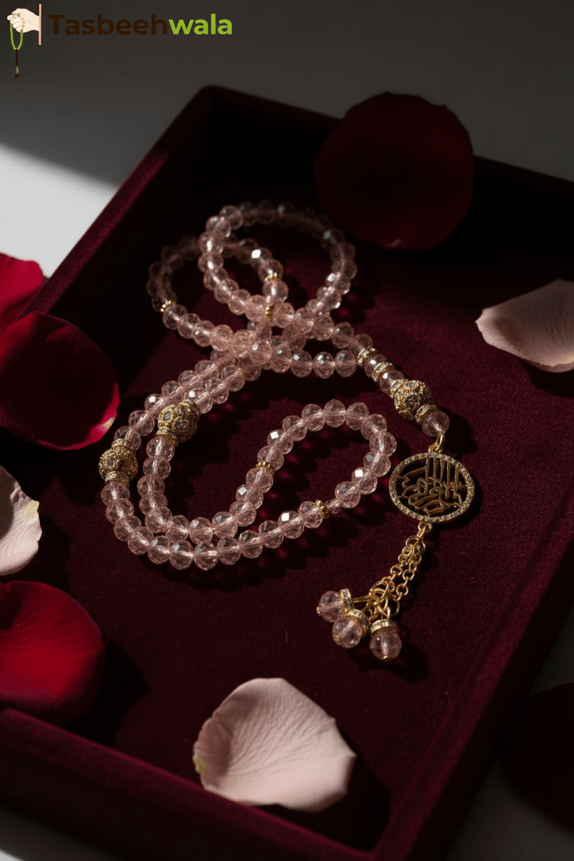 Pink Crystal Beads Fancy Tasbeeh | Bismillah Pendant | 99 Beads | 8mm - Tasbeeh WalaIslamic products