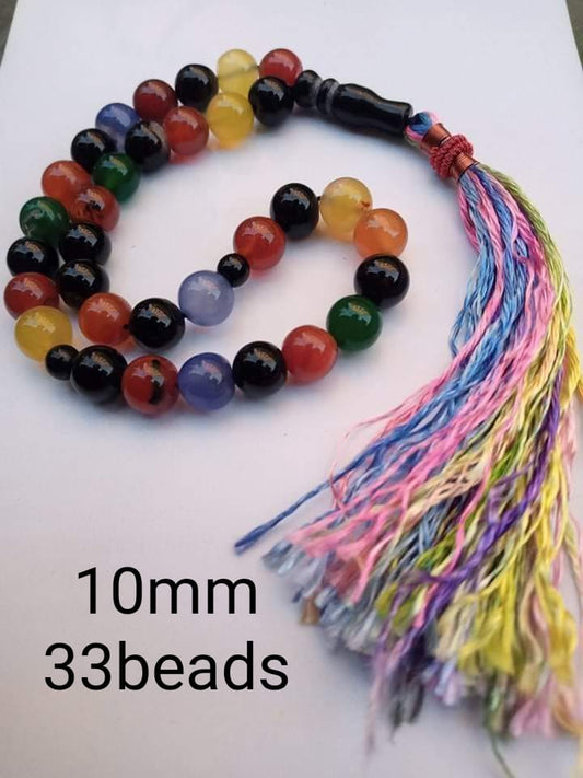 Premium Multi Aqeeq Stone Tasbeeh – 33 Beads, 10mm Bead Size | Islamic Prayer Beads - Tasbeeh Wala