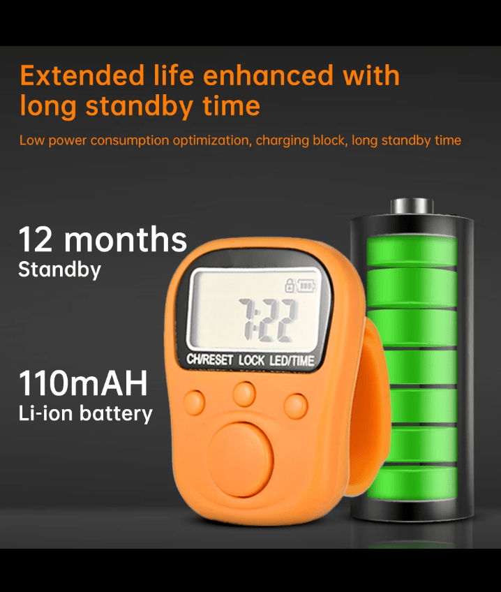 Rechargeable Digital Tasbeeh Counter Ring with 7 Channels, LCD Display & Backlight - Tasbeeh WalaIslamic products