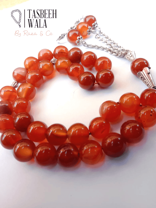 Red aqeeq stone tasbeeh 33 beads with tassel for daily zikr