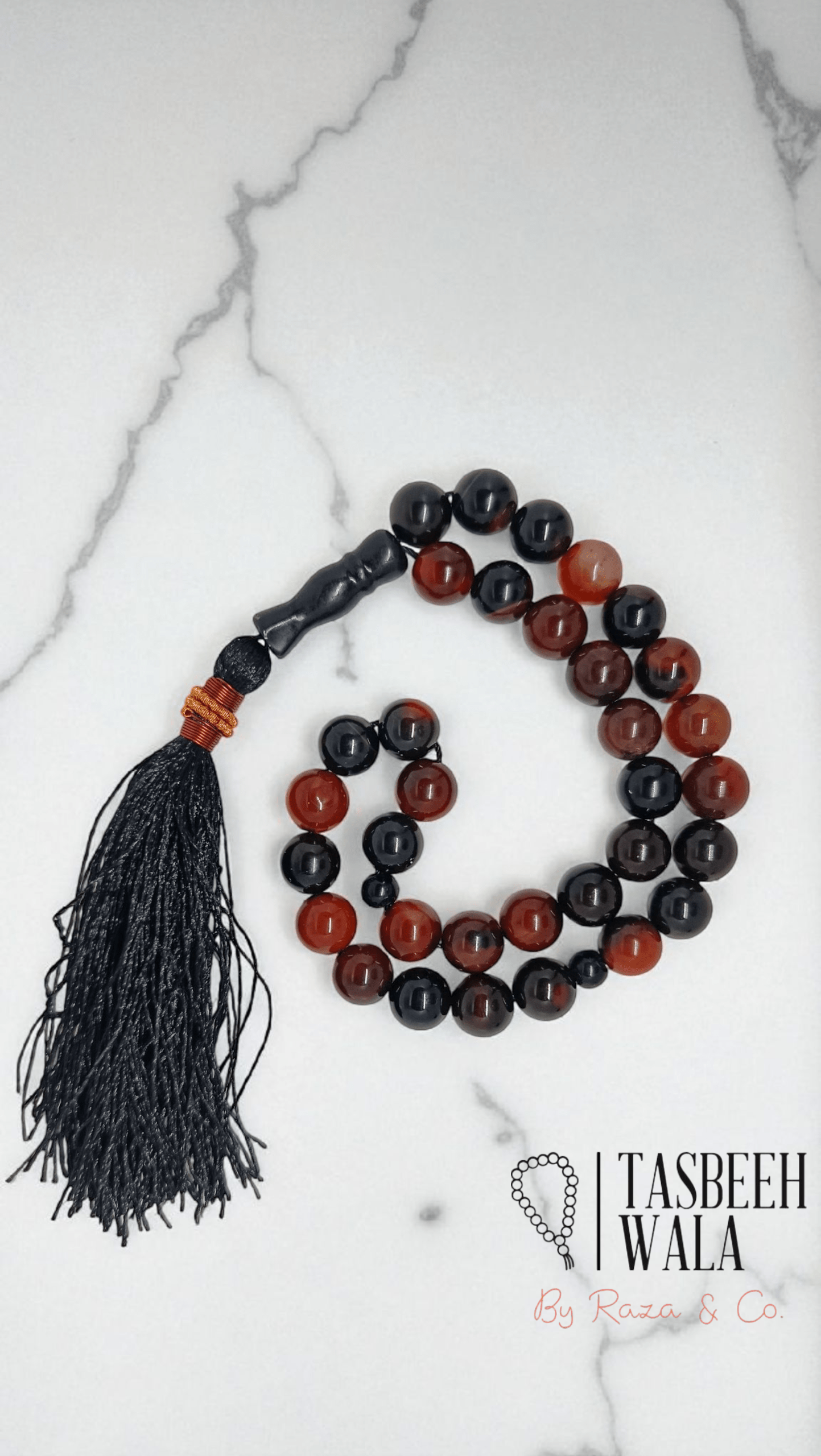 Sulemani Aqeeq Tasbeeh, 33 beads, 10mm, Islamic prayer beads - Aqeeq Stone Tasbeeh - Tasbeeh Wala