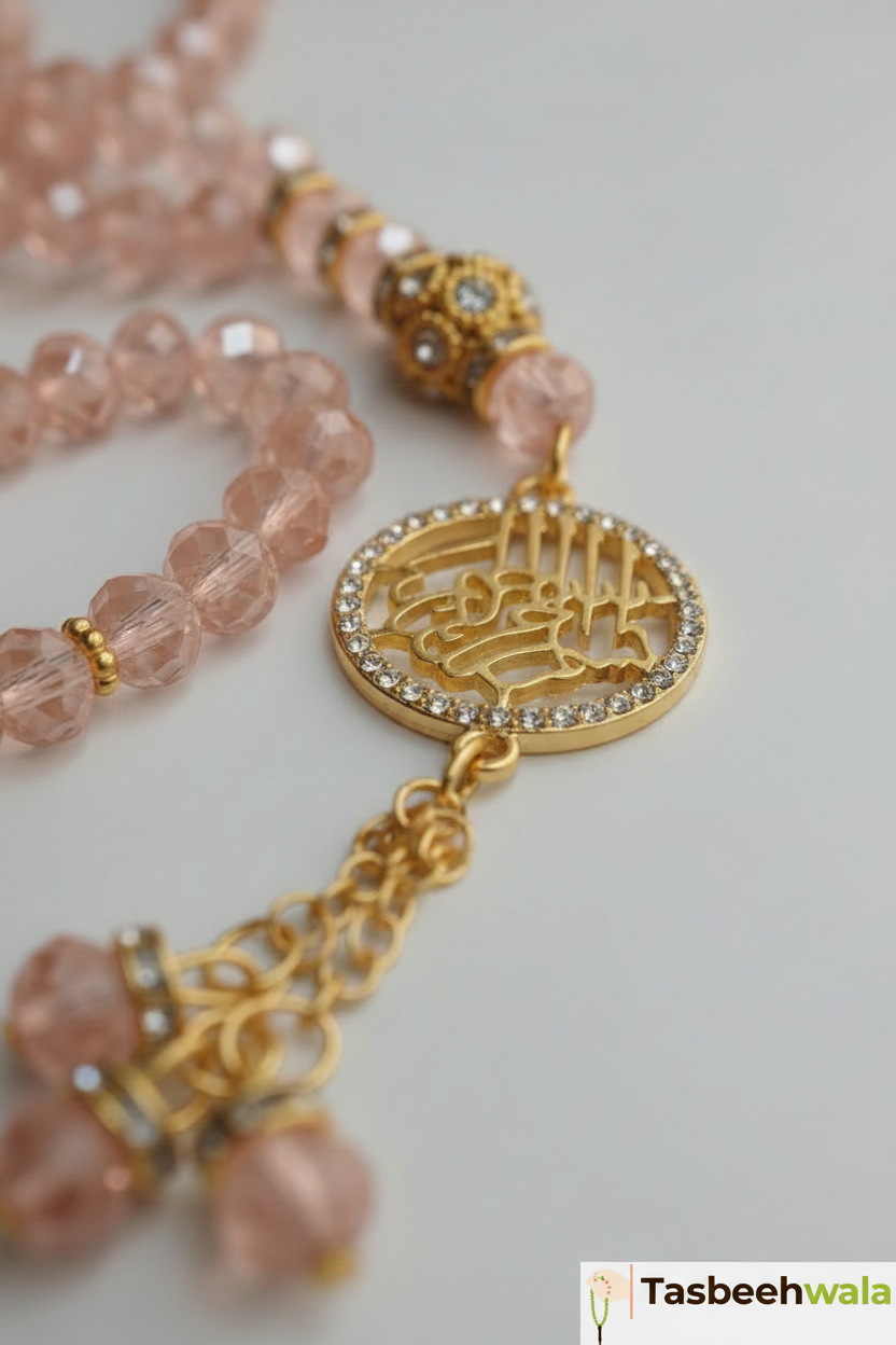 Pink Crystal Tasbeeh in Hand – 99 Bead Zikr Islamic Prayer Beads Pakistan