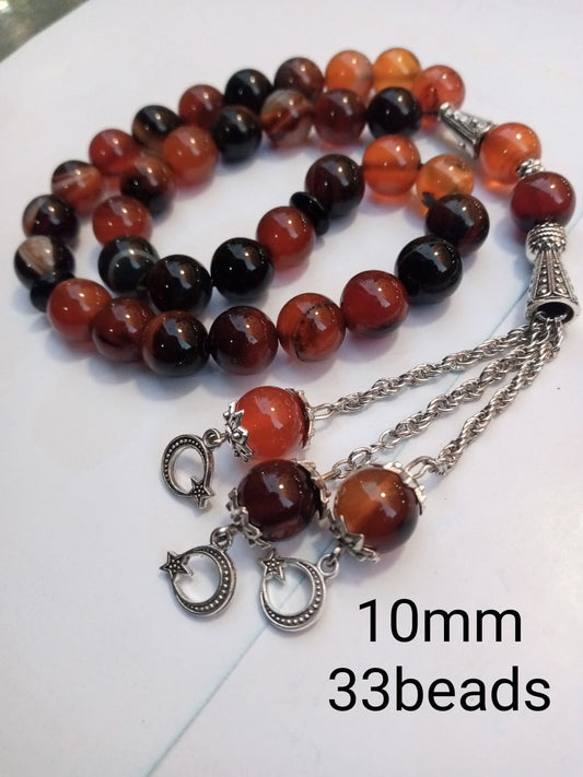 Sulemani Aqeeq stone tasbeeh 33 beads 10mm for Islamic prayer