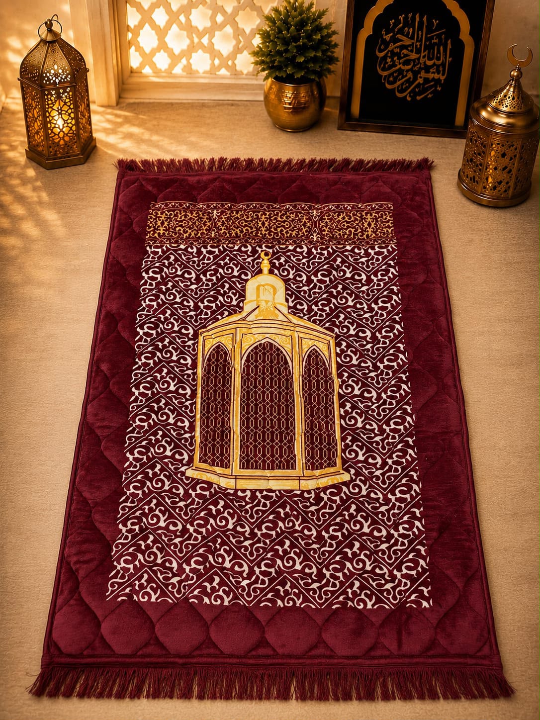 Al-Barka Foam Padded Janamaz | Prayer Mat | 80x120cm| Premium Quality - Tasbeeh WalaIslamic products