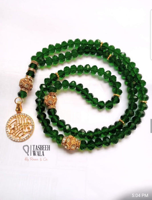 Bismillah Pendant Crystal Beads Fancy Tasbeeh – 8mm (100 Beads) - Tasbeeh WalaIslamic products