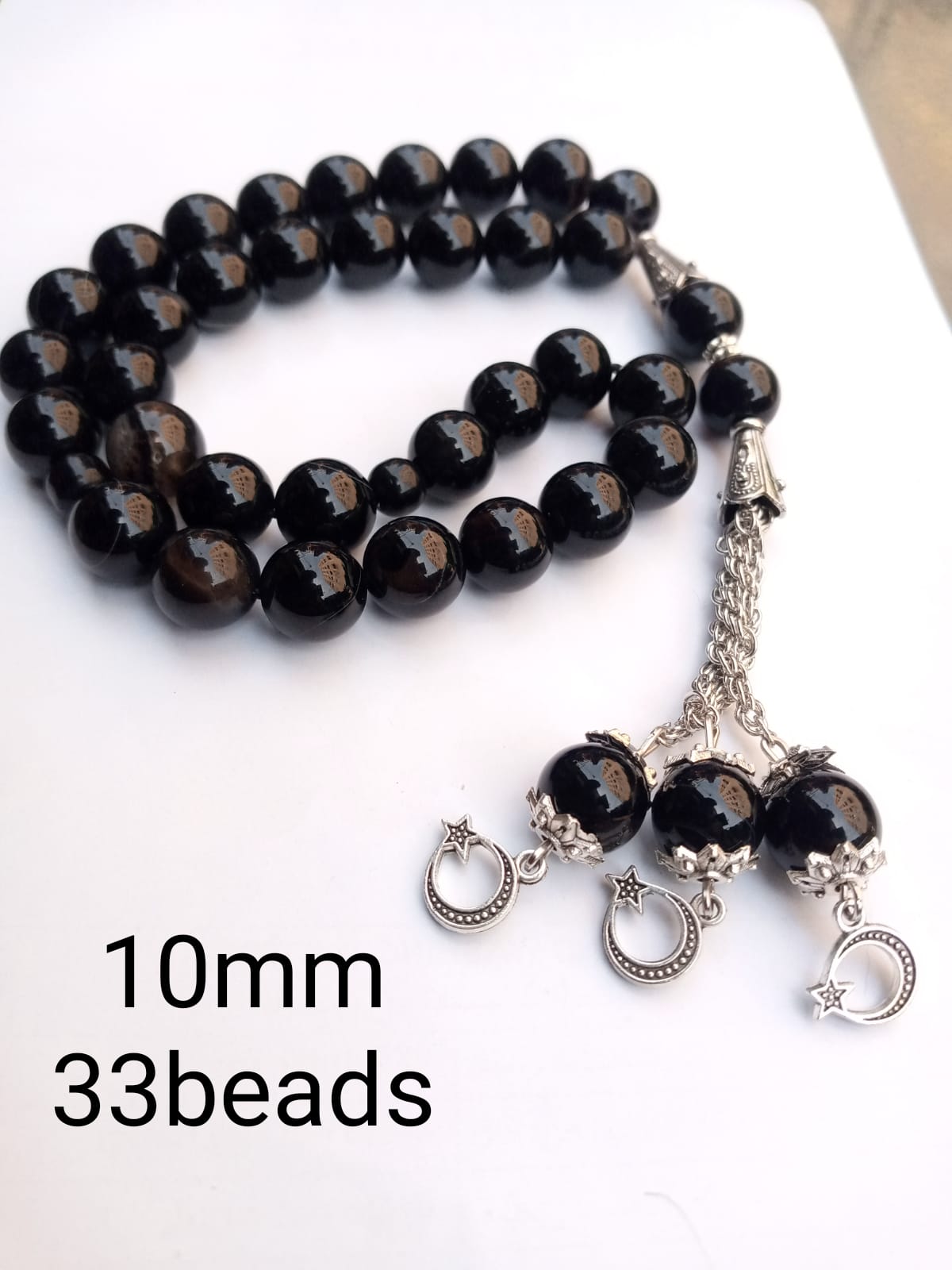 Black Aqeeq stone tasbeeh 33 beads 10mm prayer beads
