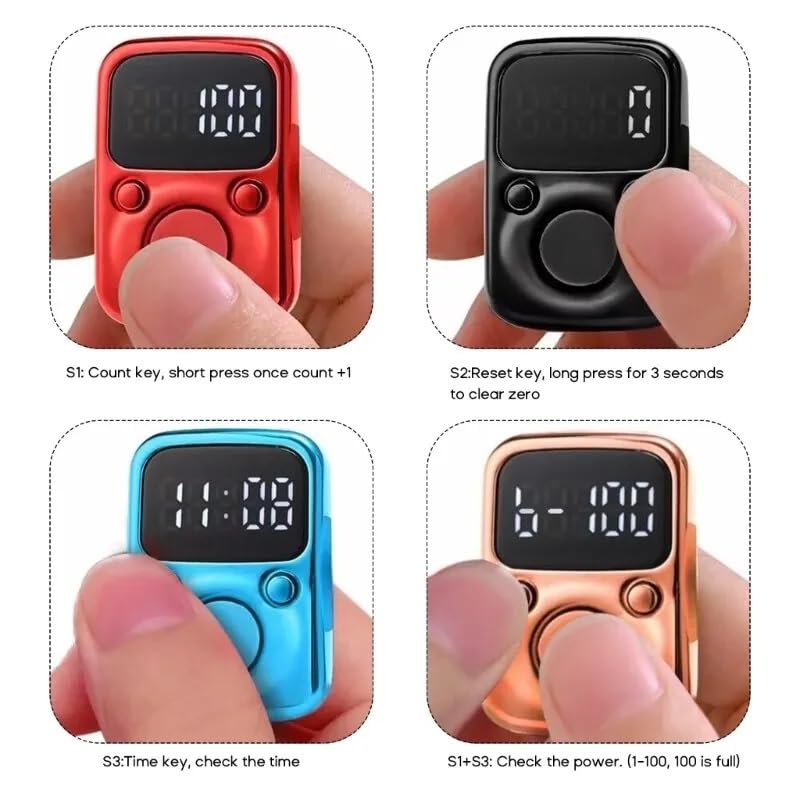 Electric Finger Tally Counter With LED Screen Battery Replaceable Glow in Dark Digital Tasbih Zikr Ring - Tasbeeh Wala