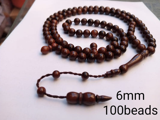 Koka Wood Tasbih – 100 Beads (6mm) | Premium Wooden Prayer Beads for Zikr - Tasbeeh Wala
