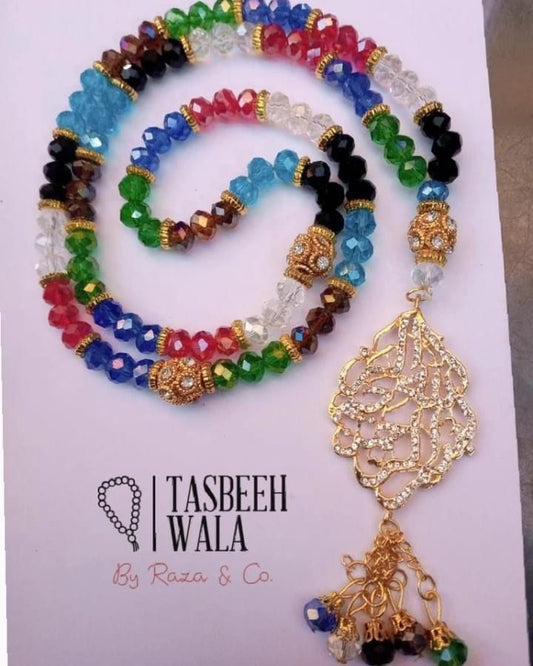 Multi Crystal Bismillah Pendant Tasbeeh - Tasbeeh Wala