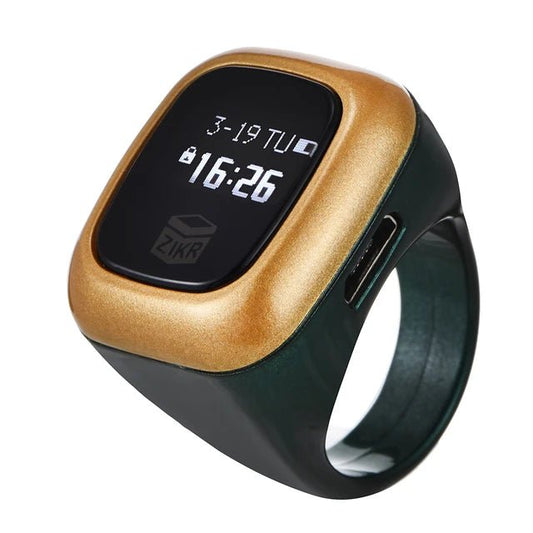 Multifunction OLED Screen Digital Tasbih Rechargable Battery Hand Tally Counter With Date Time Vibrate Zikr Ring - Tasbeeh Wala