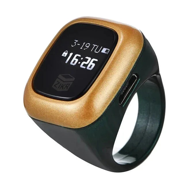 Black OLED tasbih counter ring with electronic vibration channel options