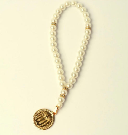Pearl Beads Allah Coin Fancy Tasbeeh | 33 Glass Pearl Beads | 8mm - Tasbeeh WalaIslamic products