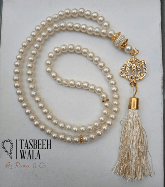 Pearls Allah Pendant tasbeeh with Tussel - Tasbeeh Wala