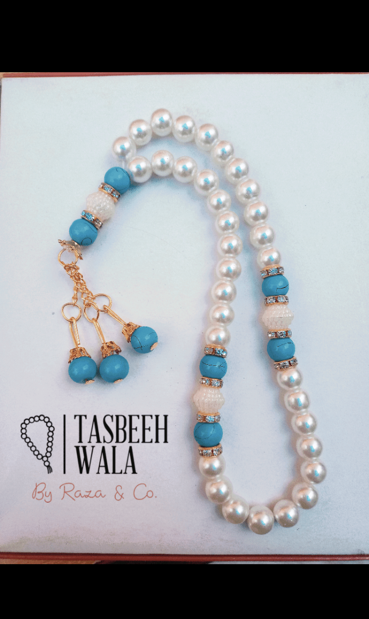 Pearls Fancy Tasbeeh | 33 Dana | 8mm Beads | Premium Pearl Glass Tasbeeh - Tasbeeh WalaIslamic products
