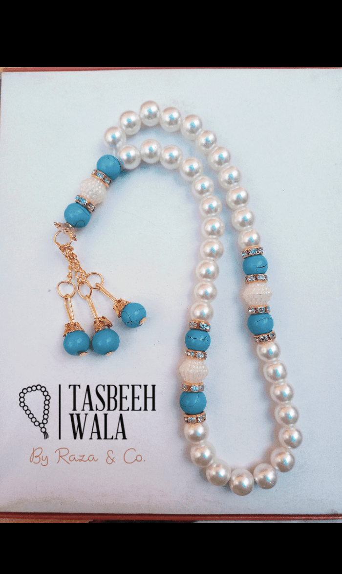 Pearls Fancy Tasbeeh | 33 Dana | 8mm Beads | Premium Pearl Glass Tasbeeh - Tasbeeh WalaIslamic products