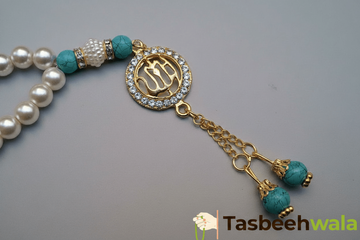 Pearls Fancy Tasbeeh | Allah Pendant | 99 Glass Pearl Beads - Tasbeeh WalaIslamic products