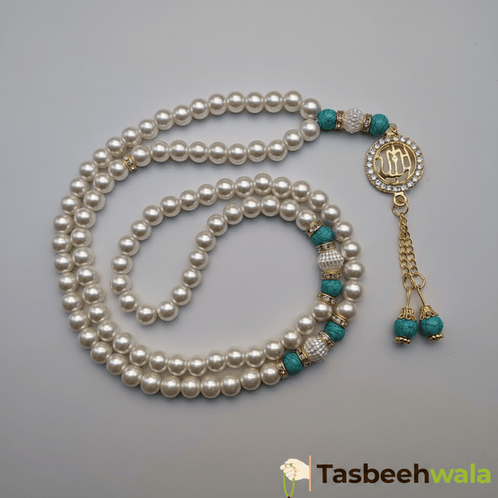 Pearls Fancy Tasbeeh | Allah Pendant | 99 Glass Pearl Beads - Tasbeeh WalaIslamic products
