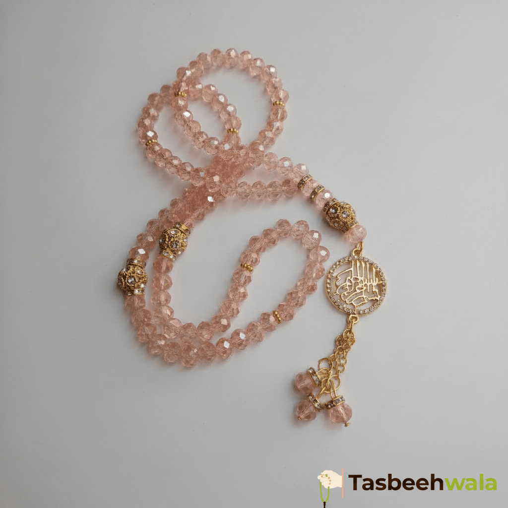 Pink Crystal Beads Fancy Tasbeeh | Bismillah Pendant | 99 Beads | 8mm - Tasbeeh WalaIslamic products