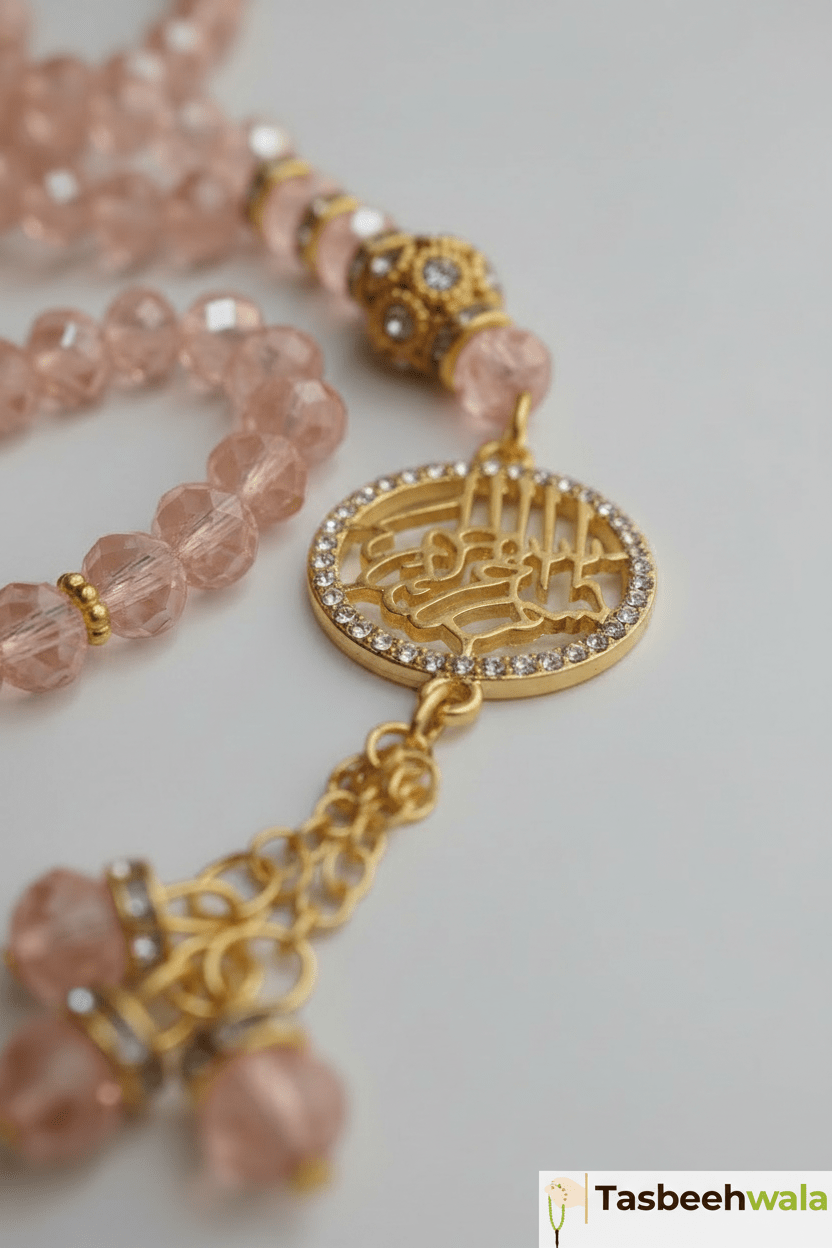 Pink Crystal Beads Fancy Tasbeeh | Bismillah Pendant | 99 Beads | 8mm - Tasbeeh WalaIslamic products
