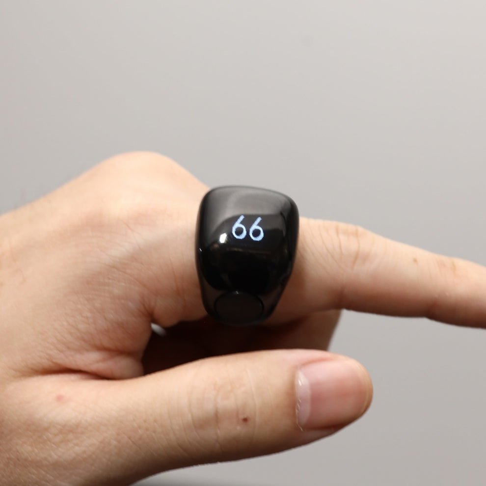 Premium digital zikr ring display showing tasbeeh count