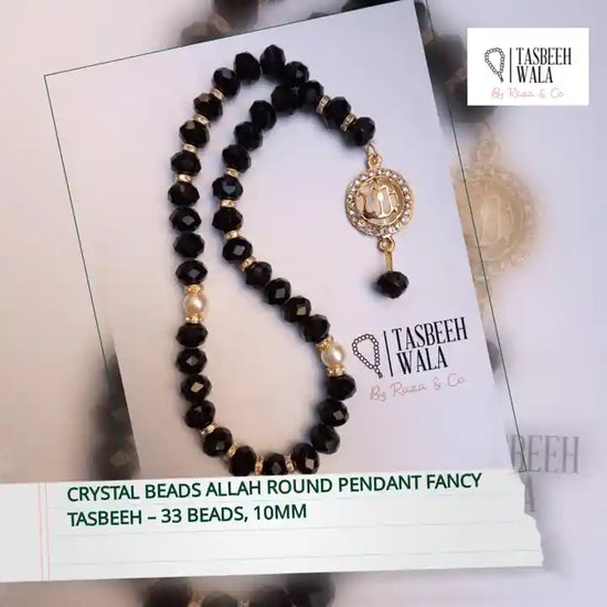 Crystal Beads Allah Round Pendant Fancy Tasbeeh &ndash; 33 Beads, 10mm by@Outfy