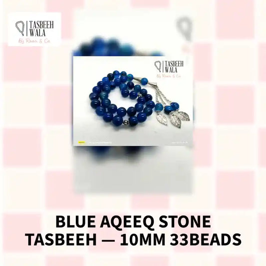 Blue Aqeeq Stone Tasbeeh &mdash; 10mm 33Beads by@Outfy