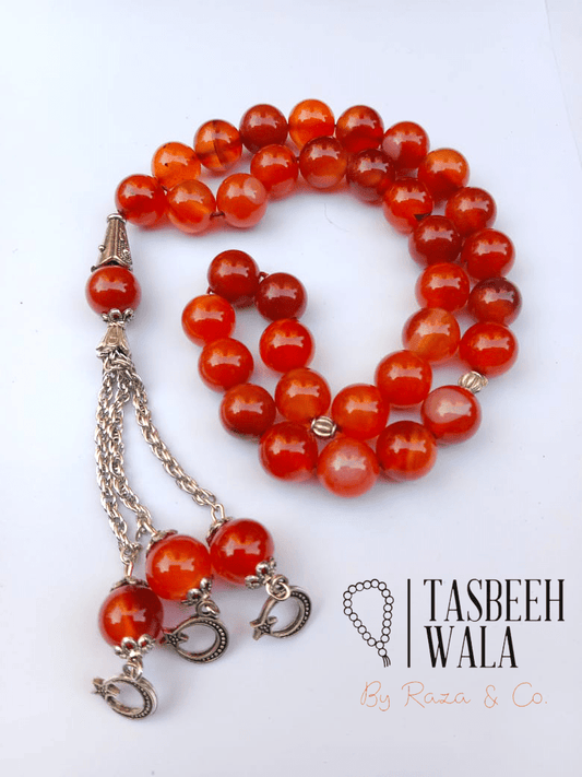 Red Aqeeq Stone Tasbeeh with 33 beads and 10mm size for zikr and Islamic prayer