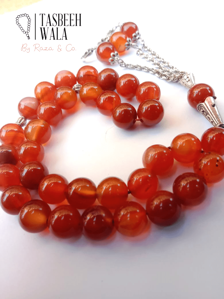Red aqeeq stone tasbeeh 33 beads with tassel for daily zikr