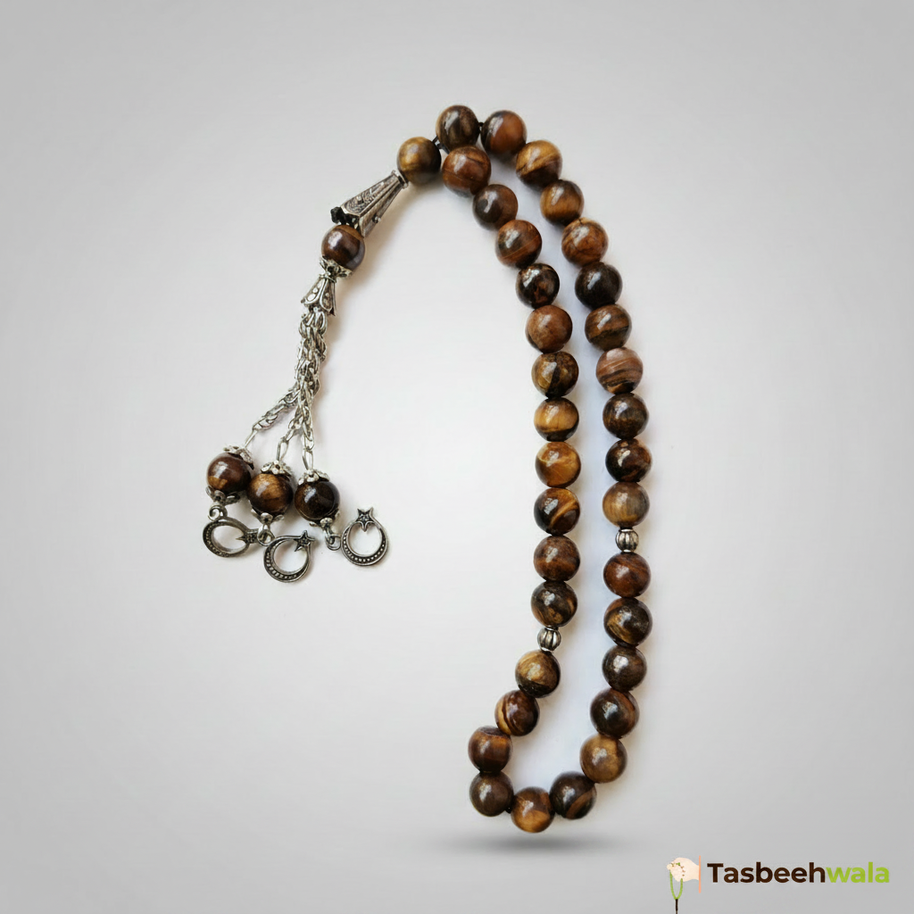Tiger Eye Tasbeeh in Hand – 33 Bead Stone Zikr Pakistan | TasbeehWala