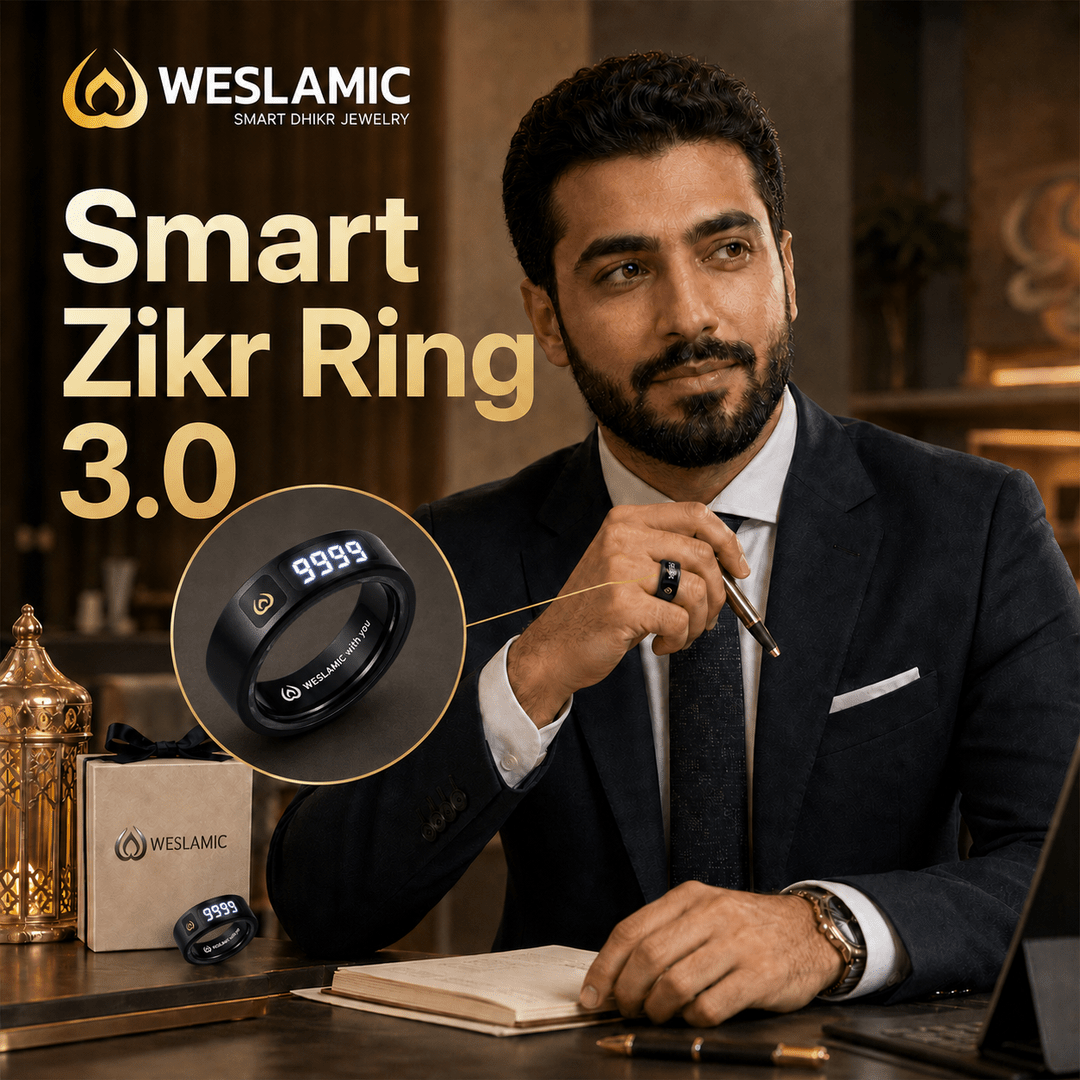 Weslamic iTasbih Peace 1 | Smart Zikr Ring 3.0 | Vibration Alert | Rose Gold & Black - Tasbeeh WalaIslamic products
