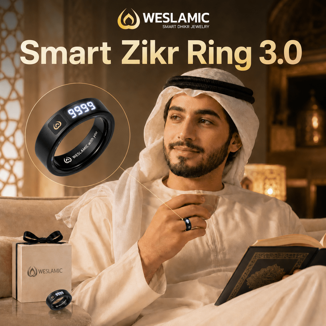 Weslamic iTasbih Peace 1 | Smart Zikr Ring 3.0 | Vibration Alert | Rose Gold & Black - Tasbeeh WalaIslamic products