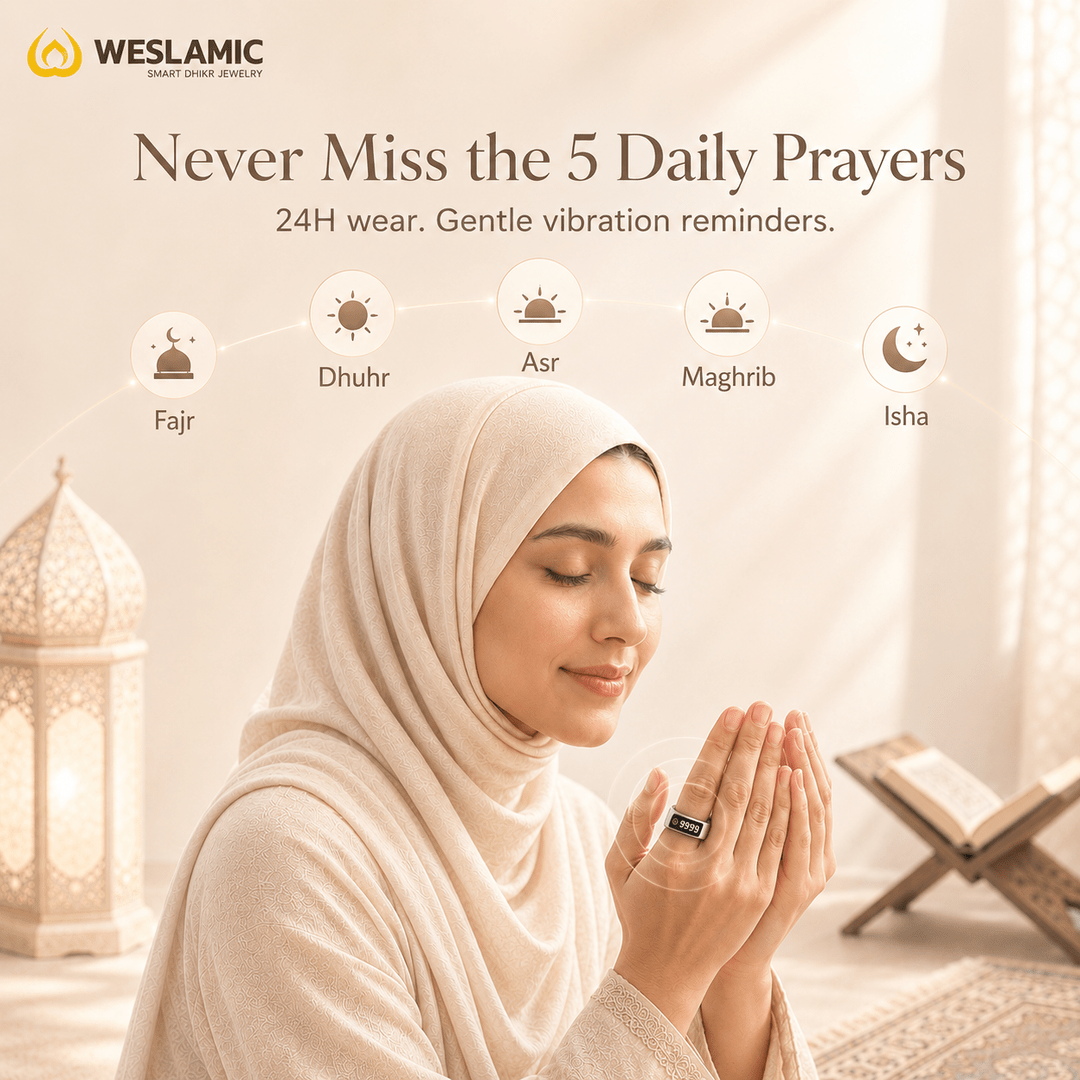 Weslamic iTasbih Peace 1 | Smart Zikr Ring 3.0 | Vibration Alert | Rose Gold & Black - Tasbeeh WalaIslamic products