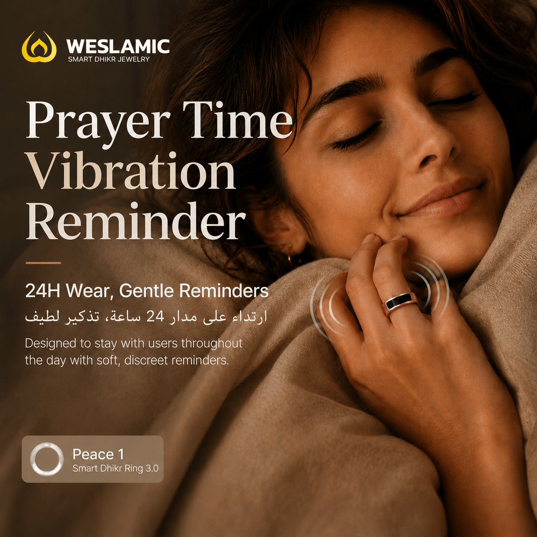 Weslamic iTasbih Peace 1 | Smart Zikr Ring 3.0 | Vibration Alert | Rose Gold & Black - Tasbeeh WalaIslamic products