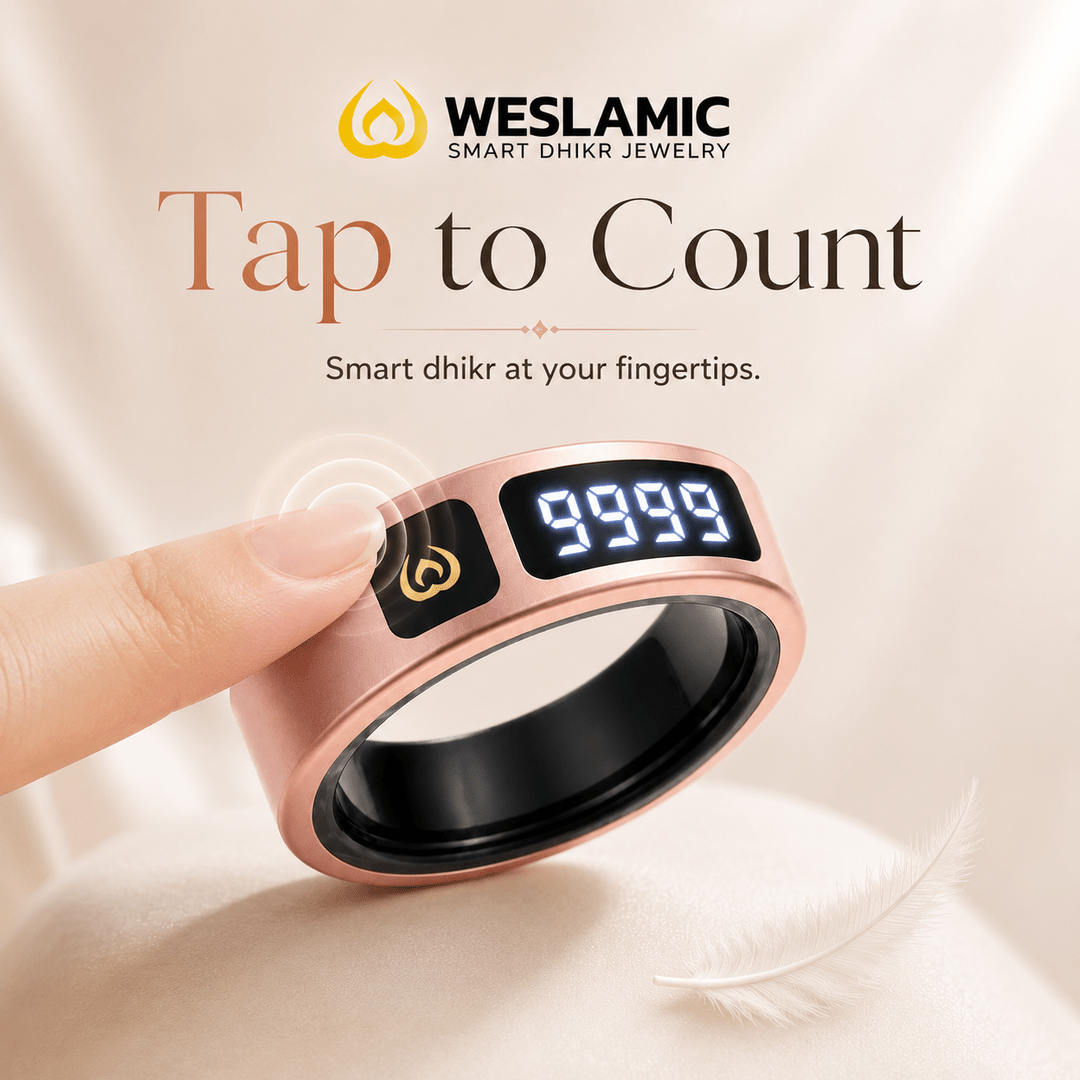 Weslamic iTasbih Peace 1 | Smart Zikr Ring 3.0 | Vibration Alert | Rose Gold & Black - Tasbeeh WalaIslamic products