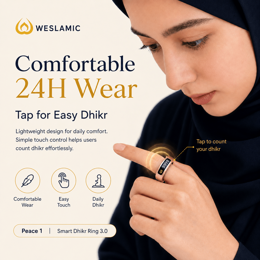 Weslamic iTasbih Peace 1 | Smart Zikr Ring 3.0 | Vibration Alert | Rose Gold & Black - Tasbeeh WalaIslamic products